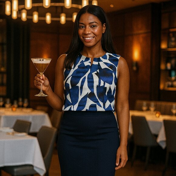 Jay.e blue abstract floral shell sleeveless top blouse size large zipper detail - Picture 1 of 10